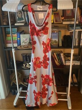 Paper Heart Blue and Red Floral Cowl-Neck Maxi Dress
